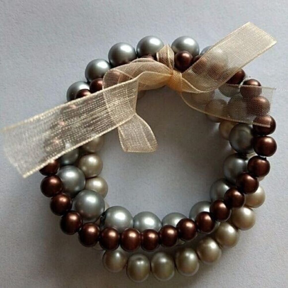 Brown and Cream Pearl Bracelet 7"